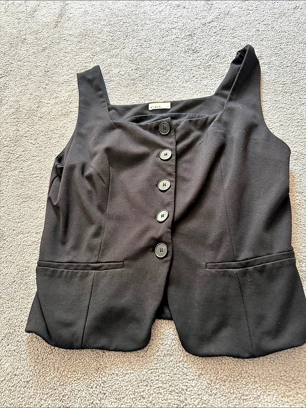 OGL Stretch Ponte Square Neck Cropped Waistcoat with Pockets Cropped Waistcoat